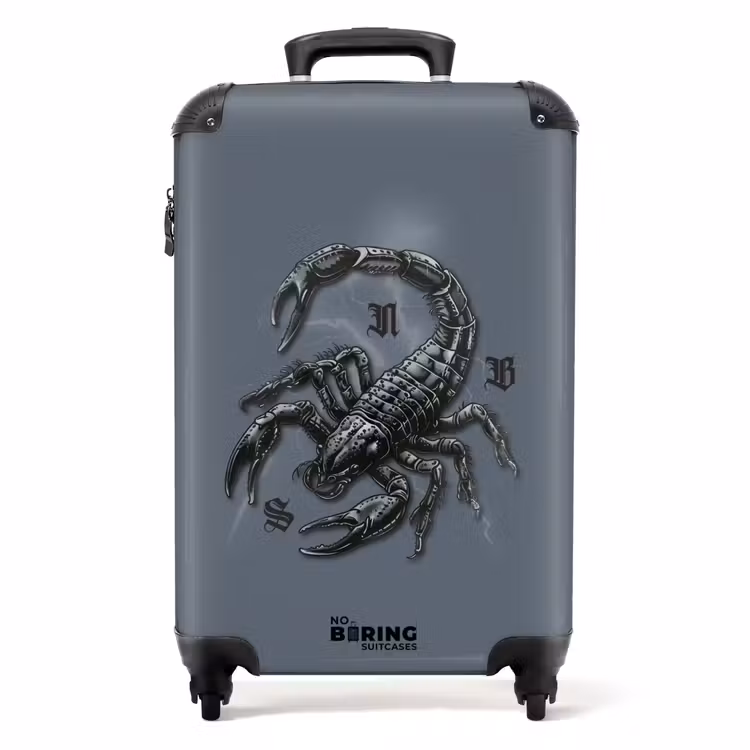 Suitcase - Tattoo style- Realistic scorpion on gray background — 1