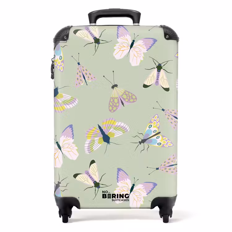 Suitcase - Summer memories - Butterflies and moths on sage green background — 1
