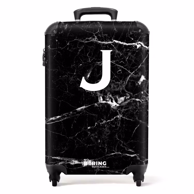 Suitcase - Black - Marble look - Letter J - Marble — 1