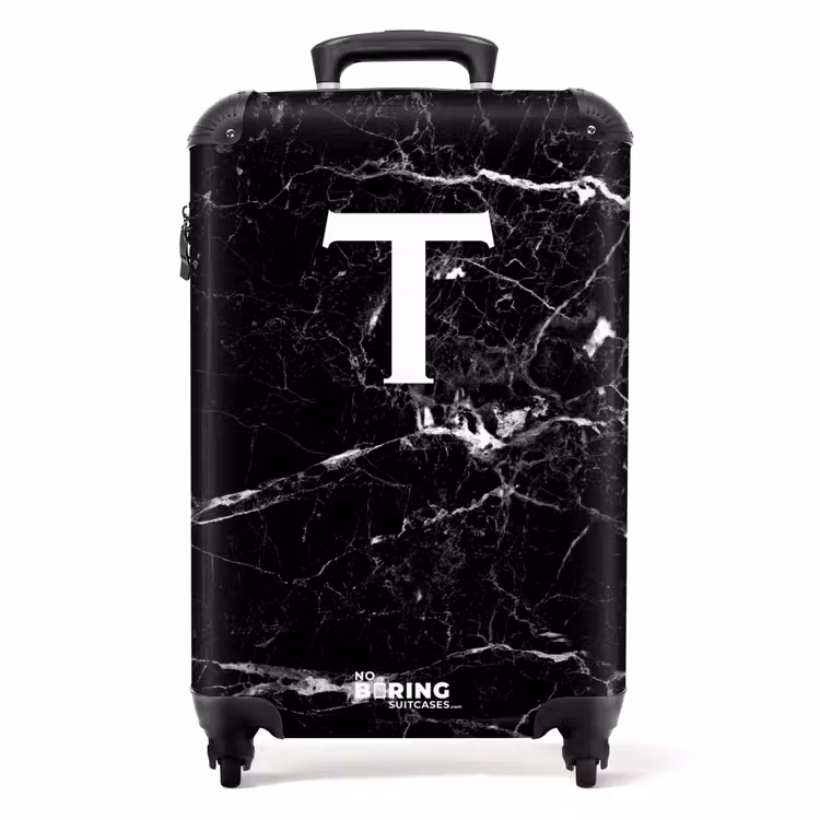 Suitcase - Letter T - Marble look - Black — 1