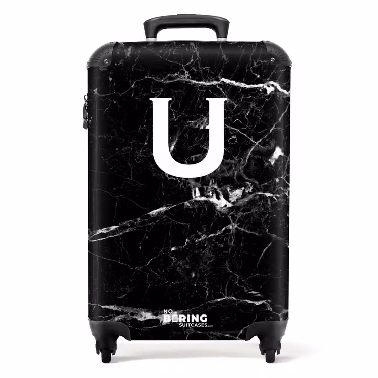 Suitcase - Marble - Letter U - Black - Marble print — 1