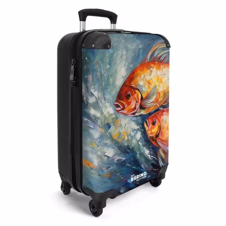 Suitcase - Oil painting artwork of 2 goldfish in water — 4
