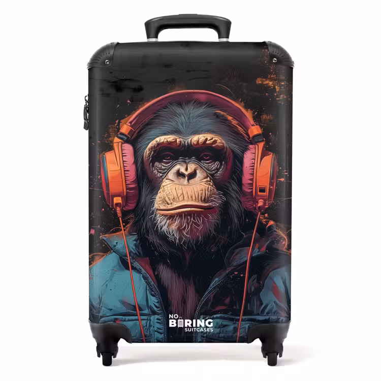 Suitcase - Chimpanzee with headphones and blue coat — 1