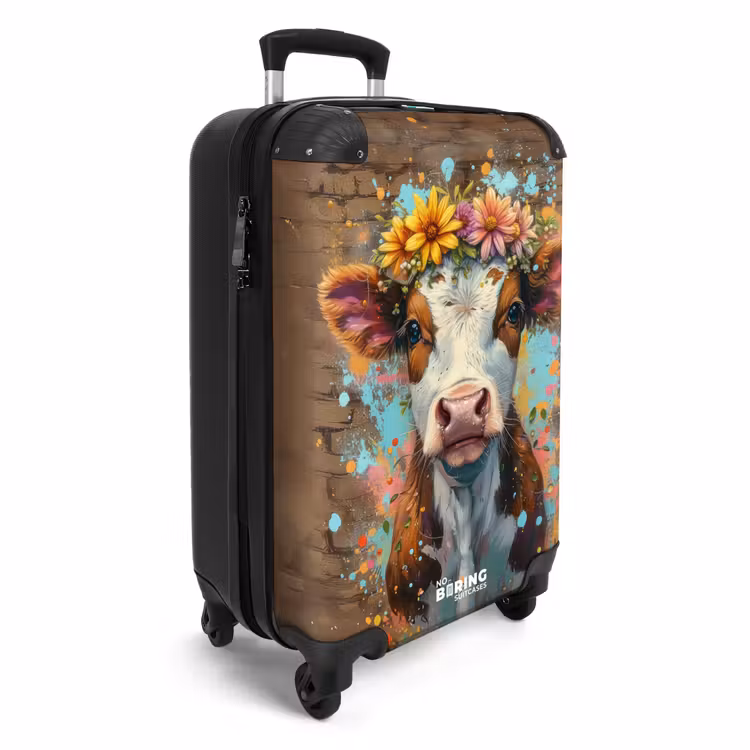 Suitcase - Graffiti cow with colorful flowers — 4