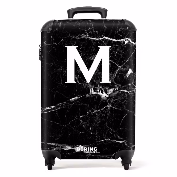 Suitcase - Letter M - Marble print - Black - Luxury — 1