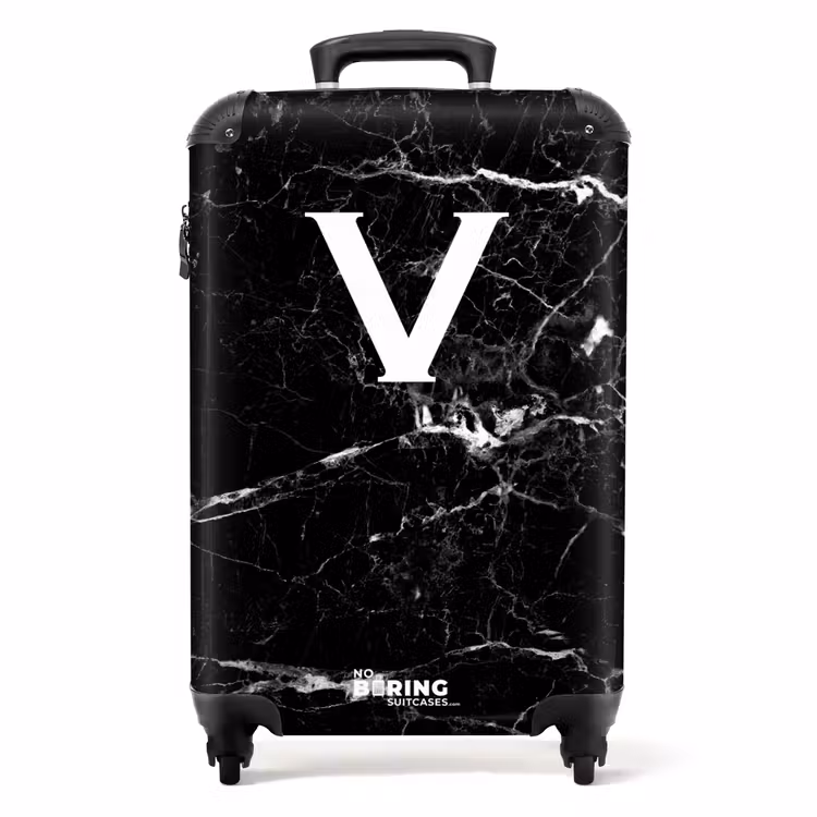 Suitcase - Marble print - Black - Letter V — 1