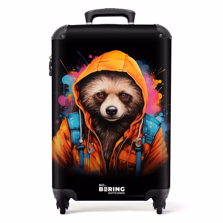 Suitcase - Raccoon with orange coat and paint splatter — 1