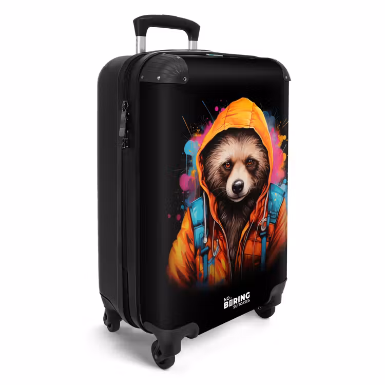 Suitcase - Raccoon with orange coat and paint splatter — 4