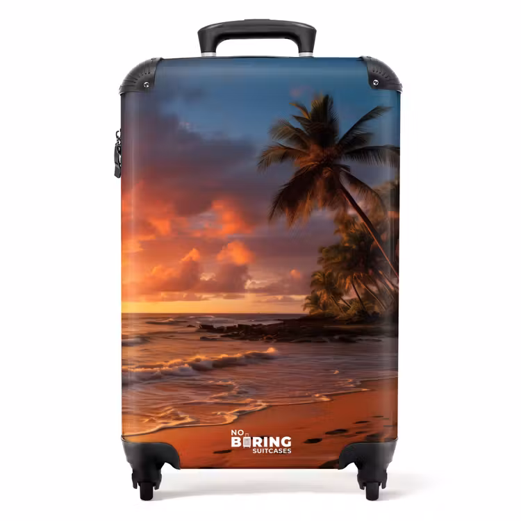 Suitcase - Beach with palm tree at sunset — 1