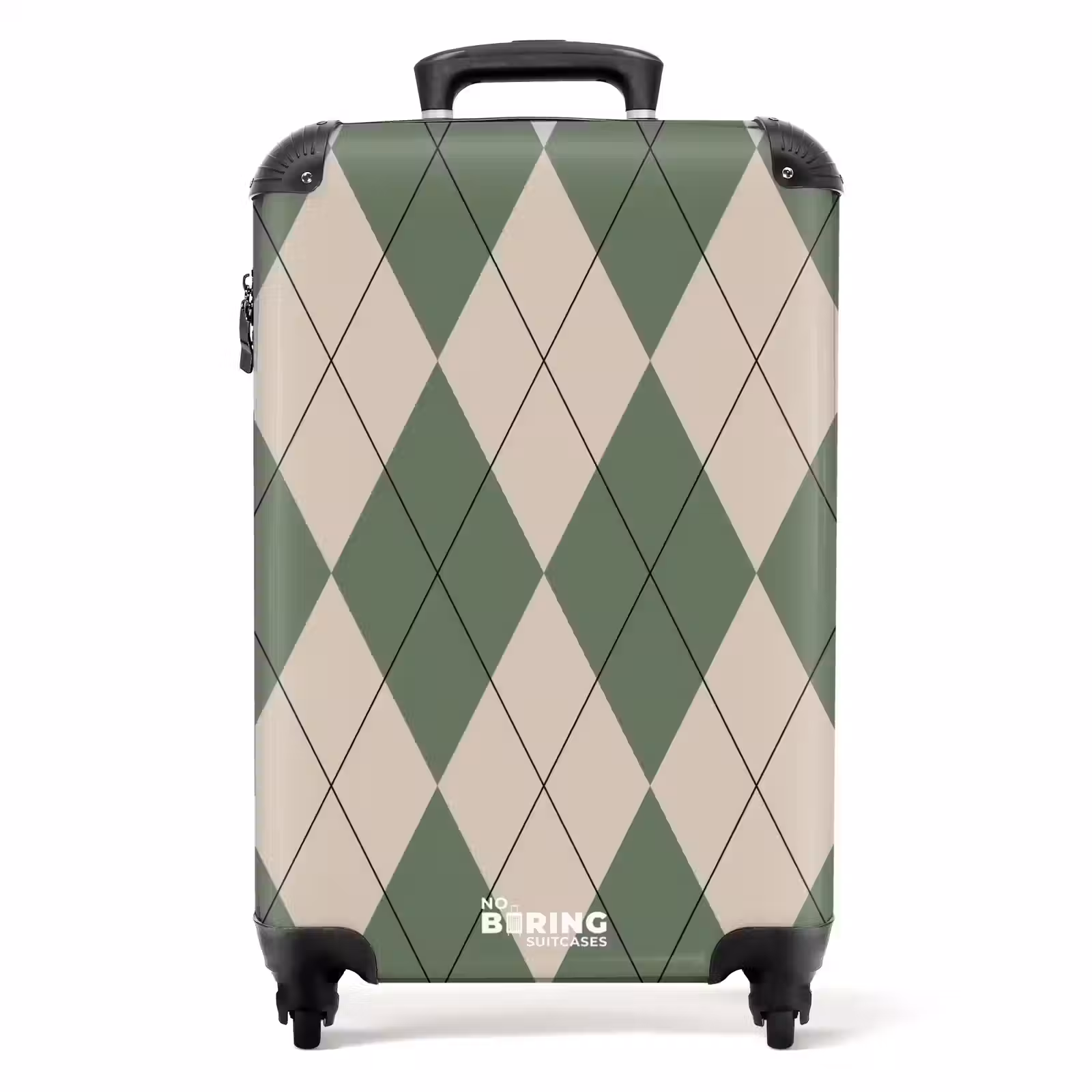 Suitcase - Green with beige plaid pattern — 1