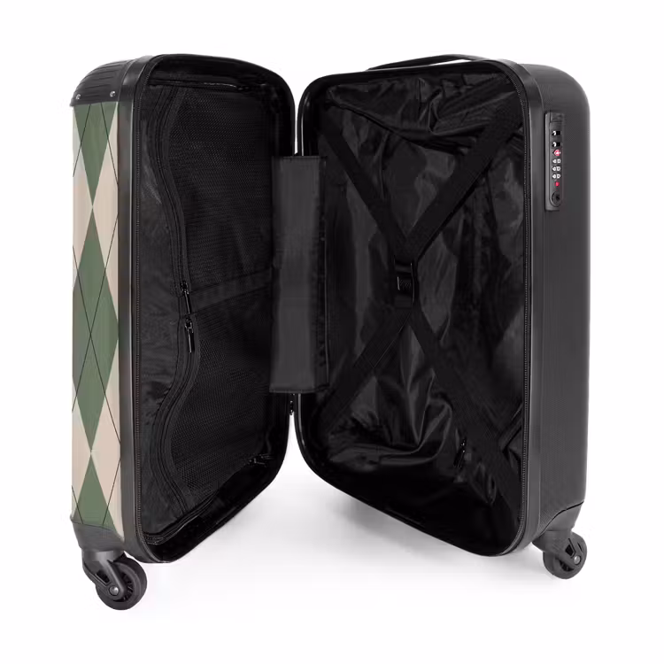 Suitcase - Green with beige plaid pattern — 3