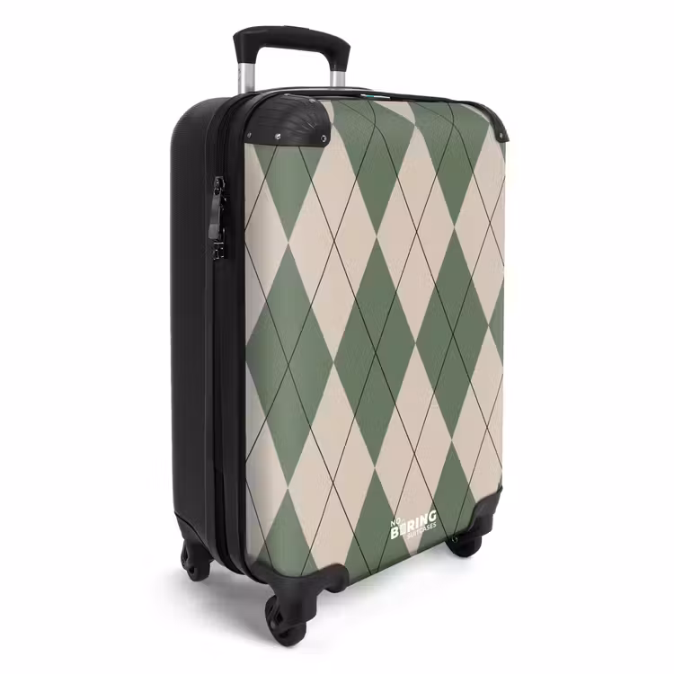 Suitcase - Green with beige plaid pattern — 4
