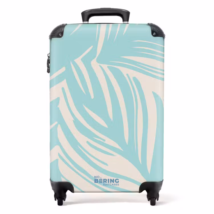 Suitcase - Large leaves in light blue with beige — 1
