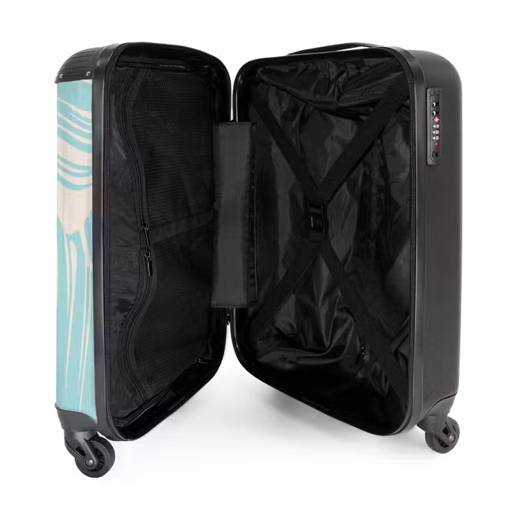Suitcase - Large leaves in light blue with beige — 3