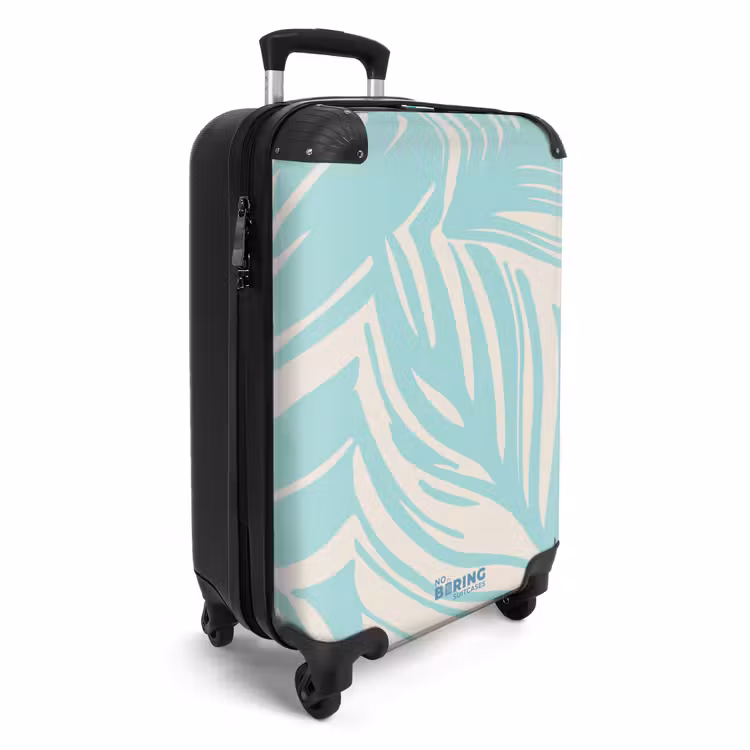 Suitcase - Large leaves in light blue with beige — 4