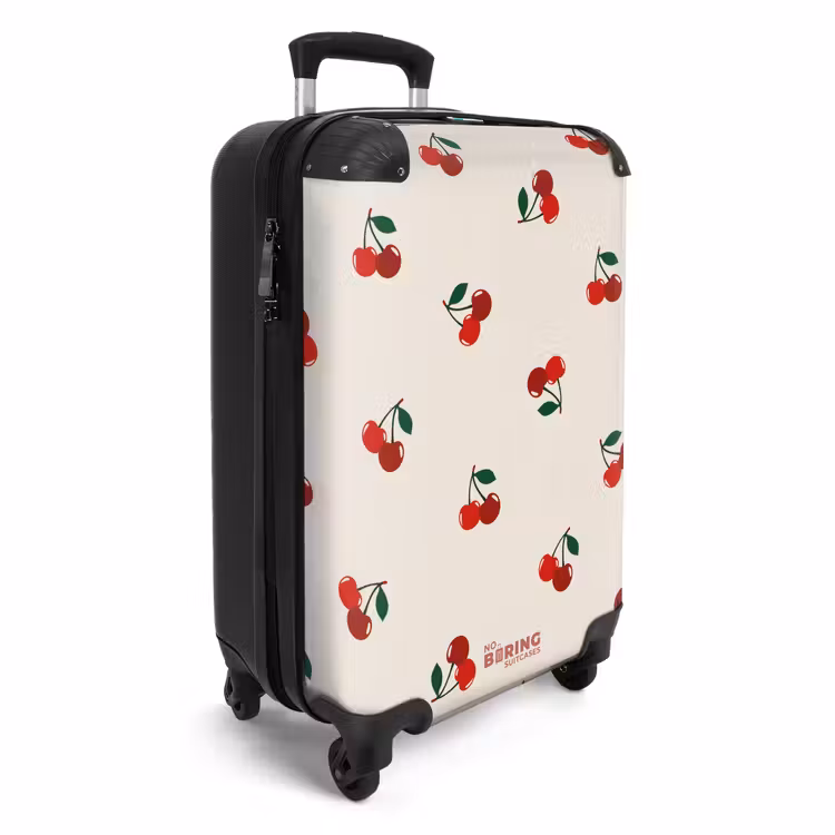 Suitcase - Beige background with pattern of large cherries — 4