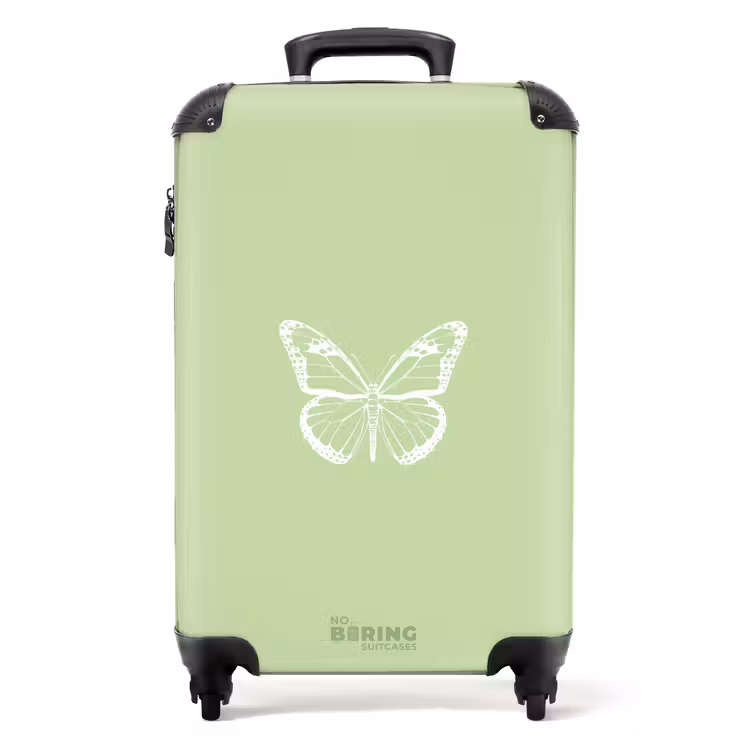 Suitcase - Green background with white butterfly — 1