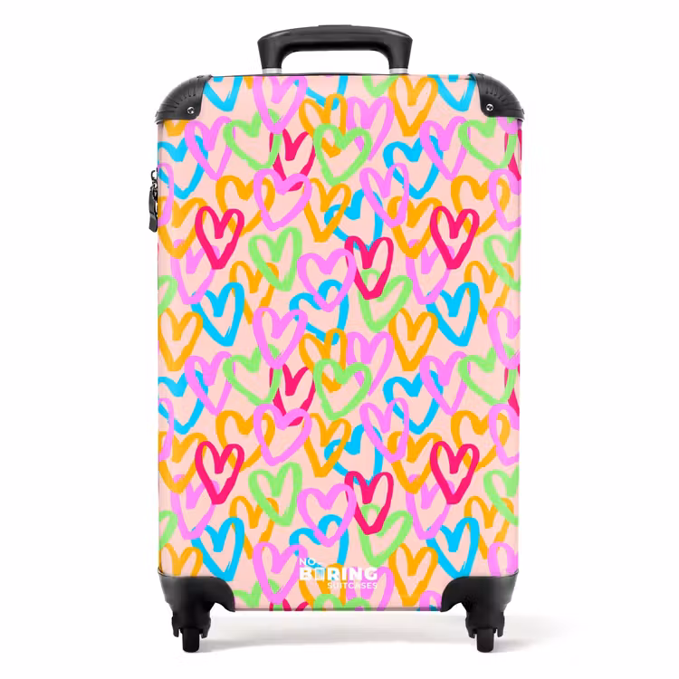 Suitcase - Colorful heart pattern on pastel pink — 1