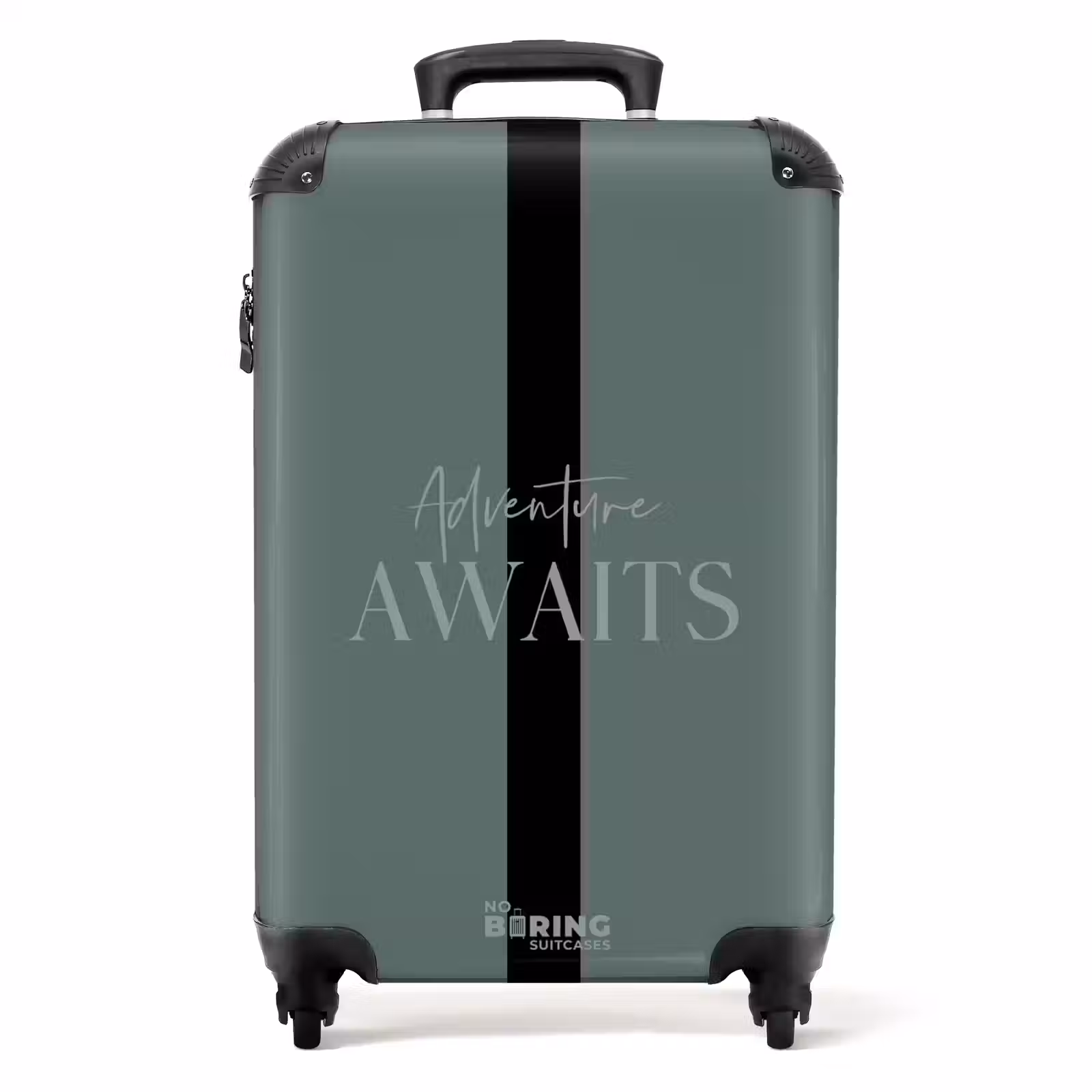 Suitcase - Green background with text Adventure Awaits — 1