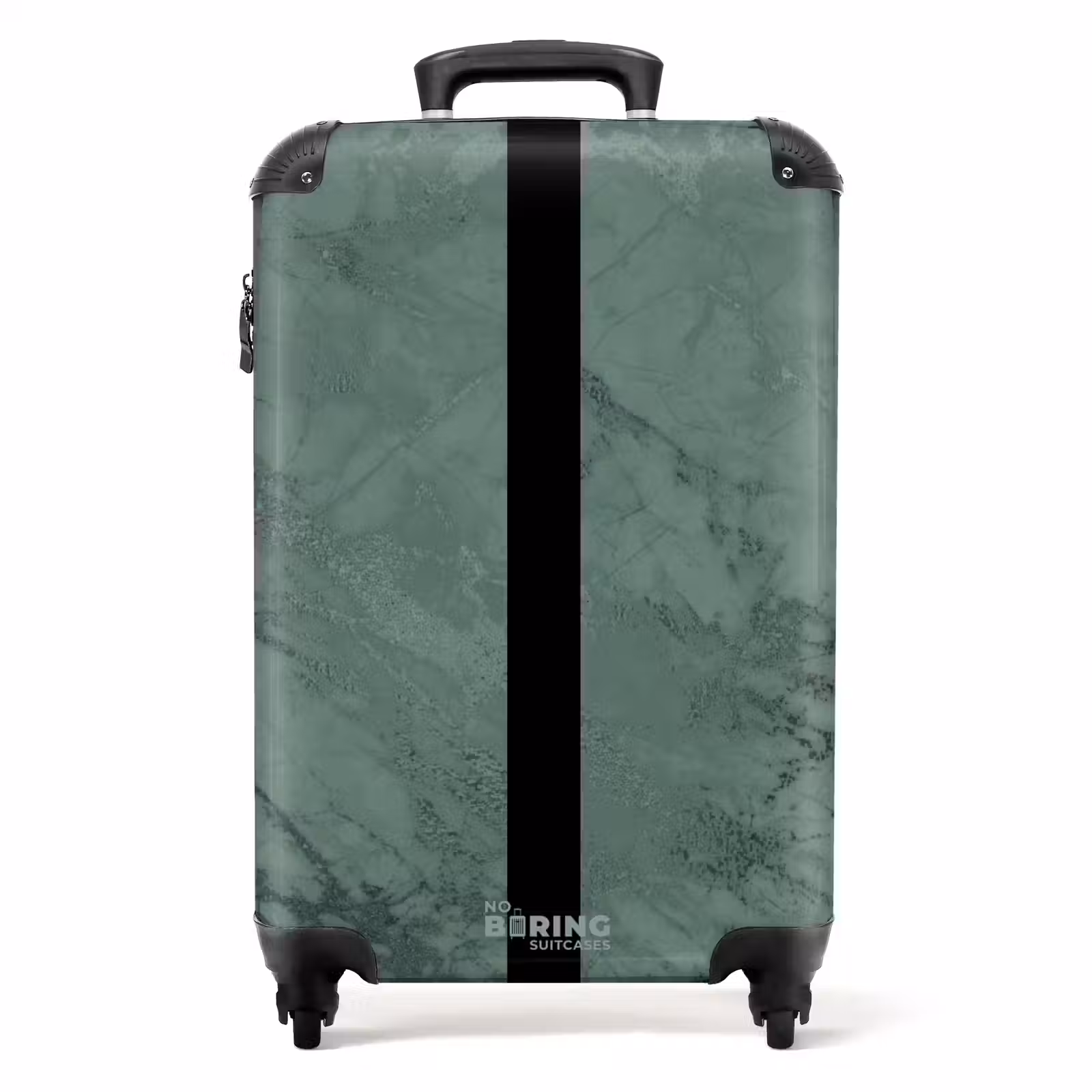 Suitcase - Green marble look with black vertical stripe — 1
