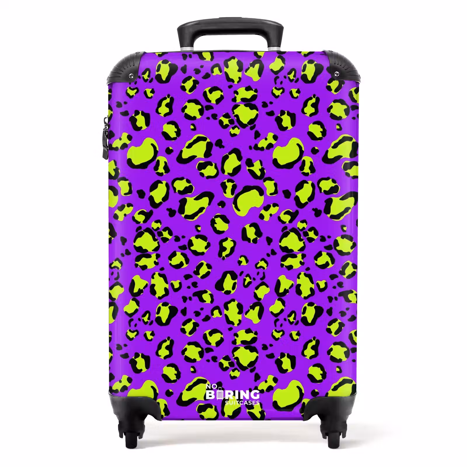 Suitcase - Panther print in lime green on purple background — 1