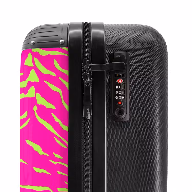 Suitcase - Bright pink tiger print with lime green stripes — 5