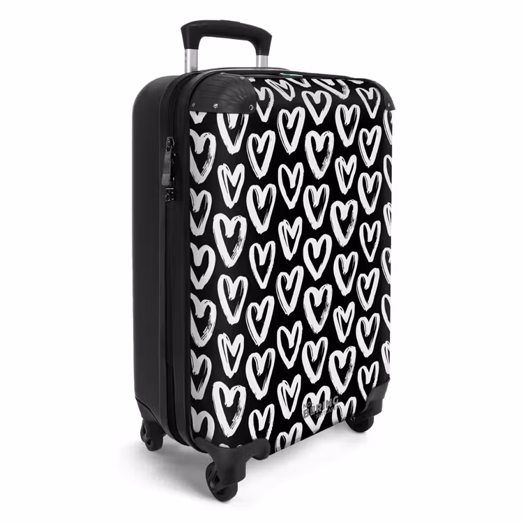 Suitcase - Cream hearts on black — 4
