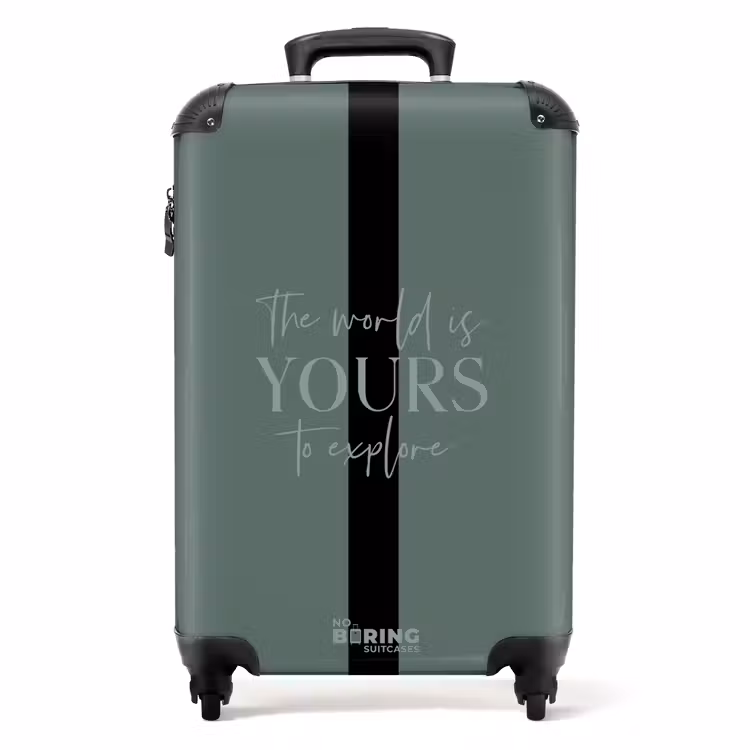 Suitcase - Green background with text The world is yours to explore — 1
