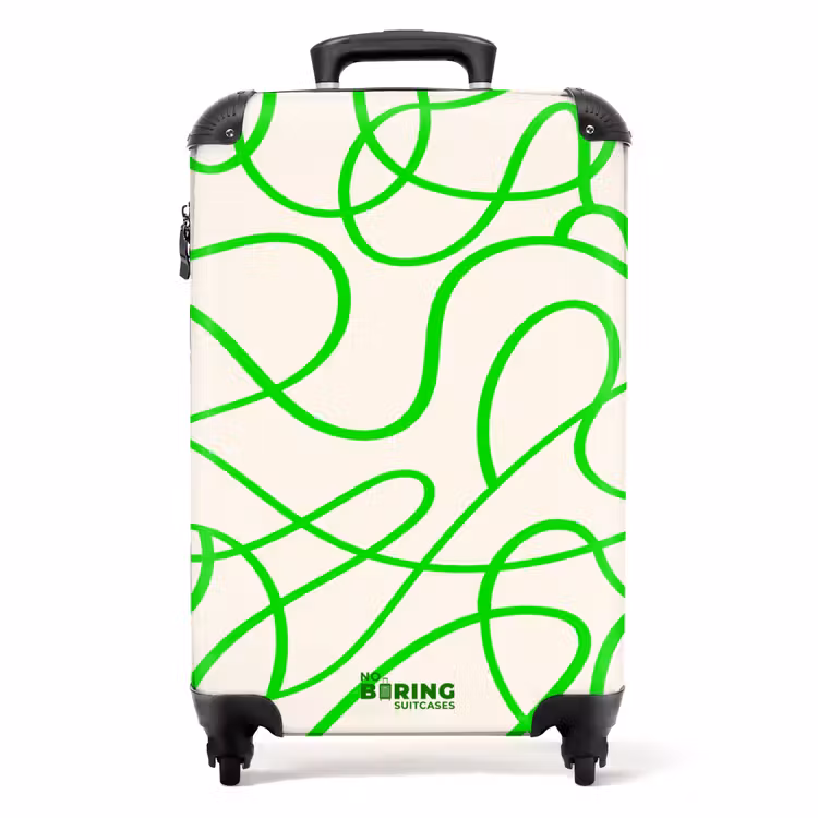 Suitcase - Green curly lines on beige — 1