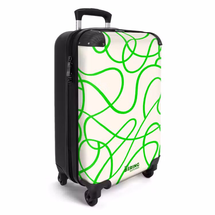 Suitcase - Green curly lines on beige — 4