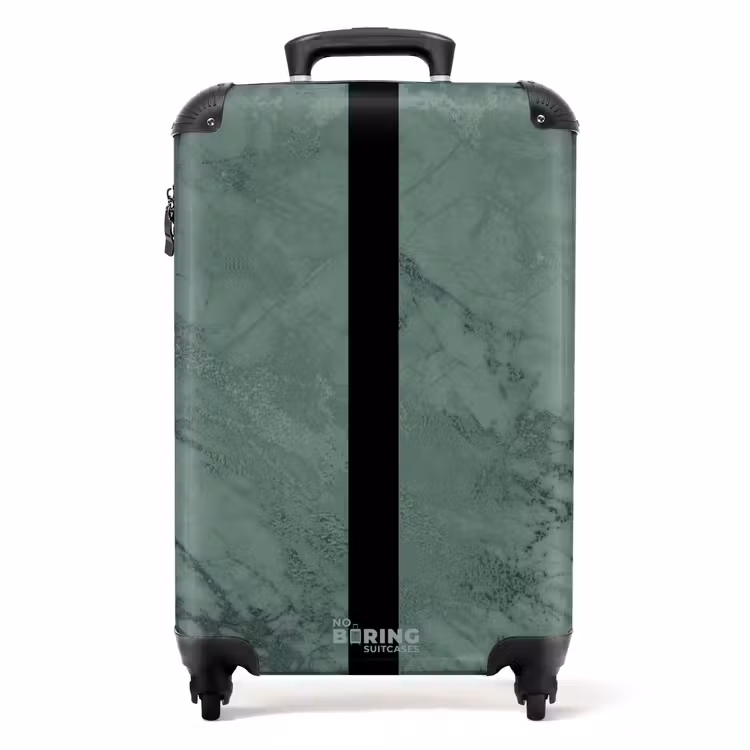 Suitcase - Green marble look with black vertical stripe — 1