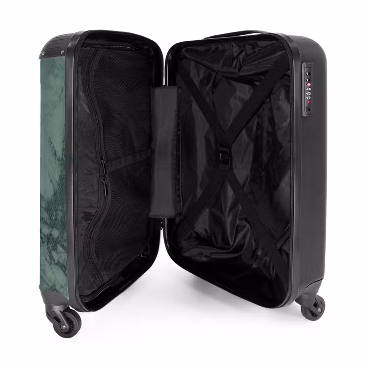 Suitcase - Green marble look with black vertical stripe — 3