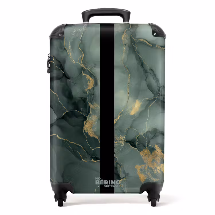 Suitcase - Green marble texture with gold accents — 1