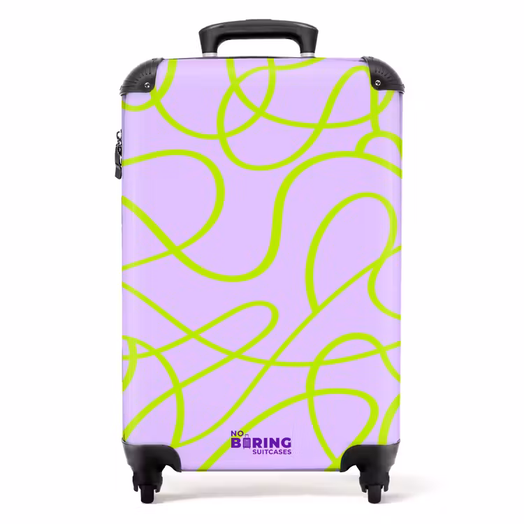 Suitcase - Lime green lines on lilac — 1