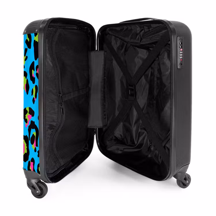 Suitcase - Panther pattern in neon colors on blue background — 3