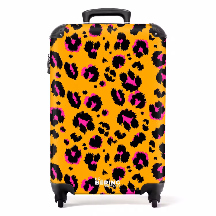 Suitcase - Panther spots in black and pink on an orange background — 1