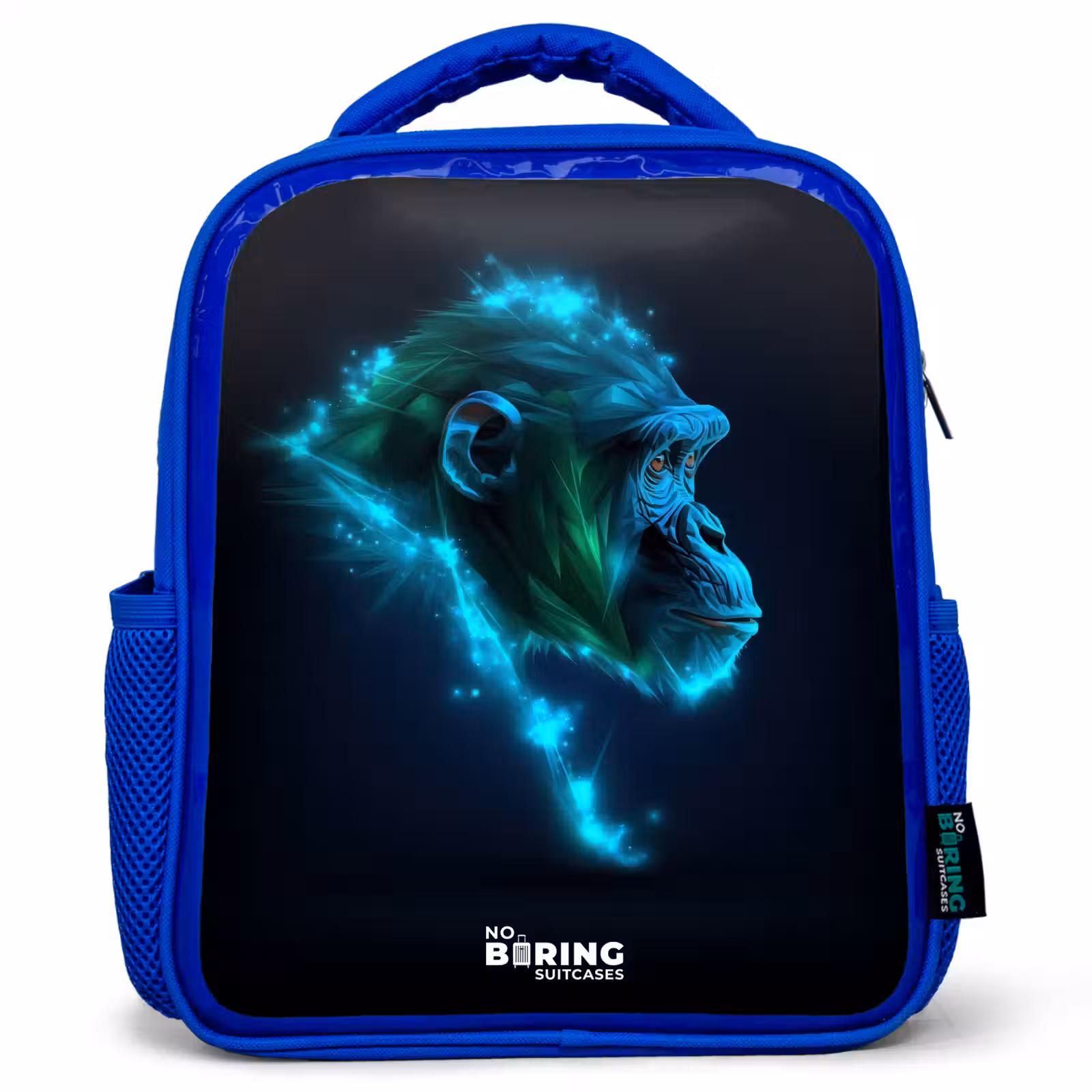 Kids backpack - Blue - Neon silhouette of a chimpanzee — 1