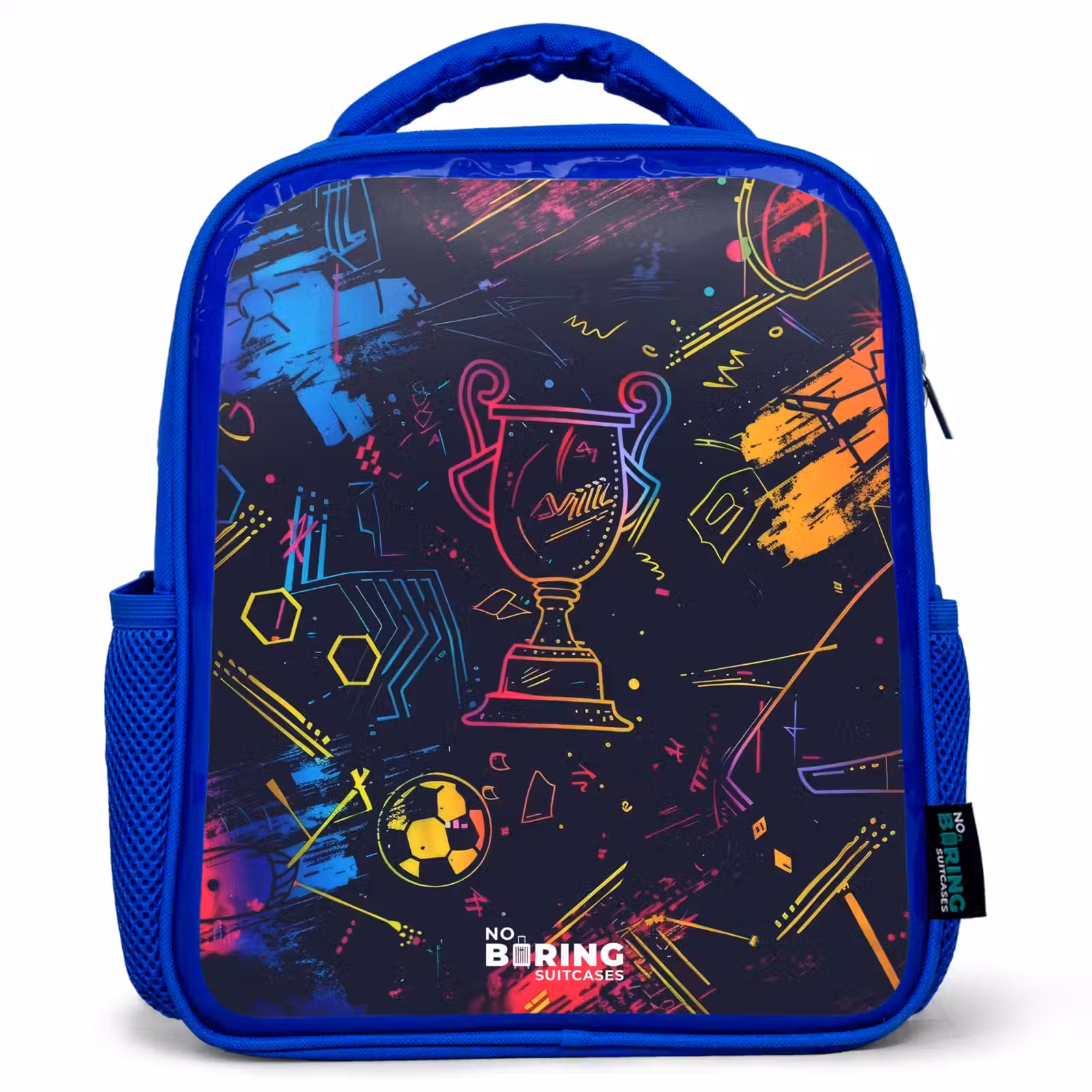 Kids backpack - Blue - Neon sports trophy design — 1