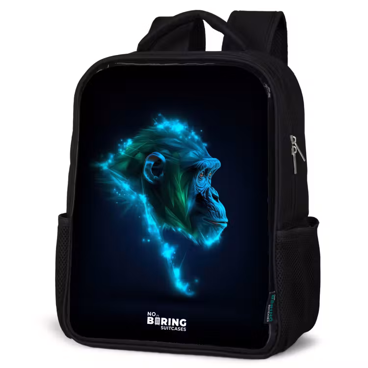 Kids backpack - Neon silhouette of a chimpanzee — 4