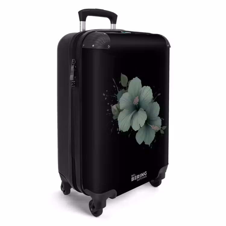 Suitcase - Black background with green hibiscus flower — 4
