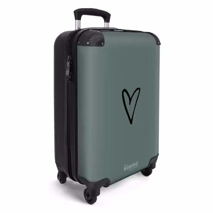 Suitcase - Green background with black heart — 4