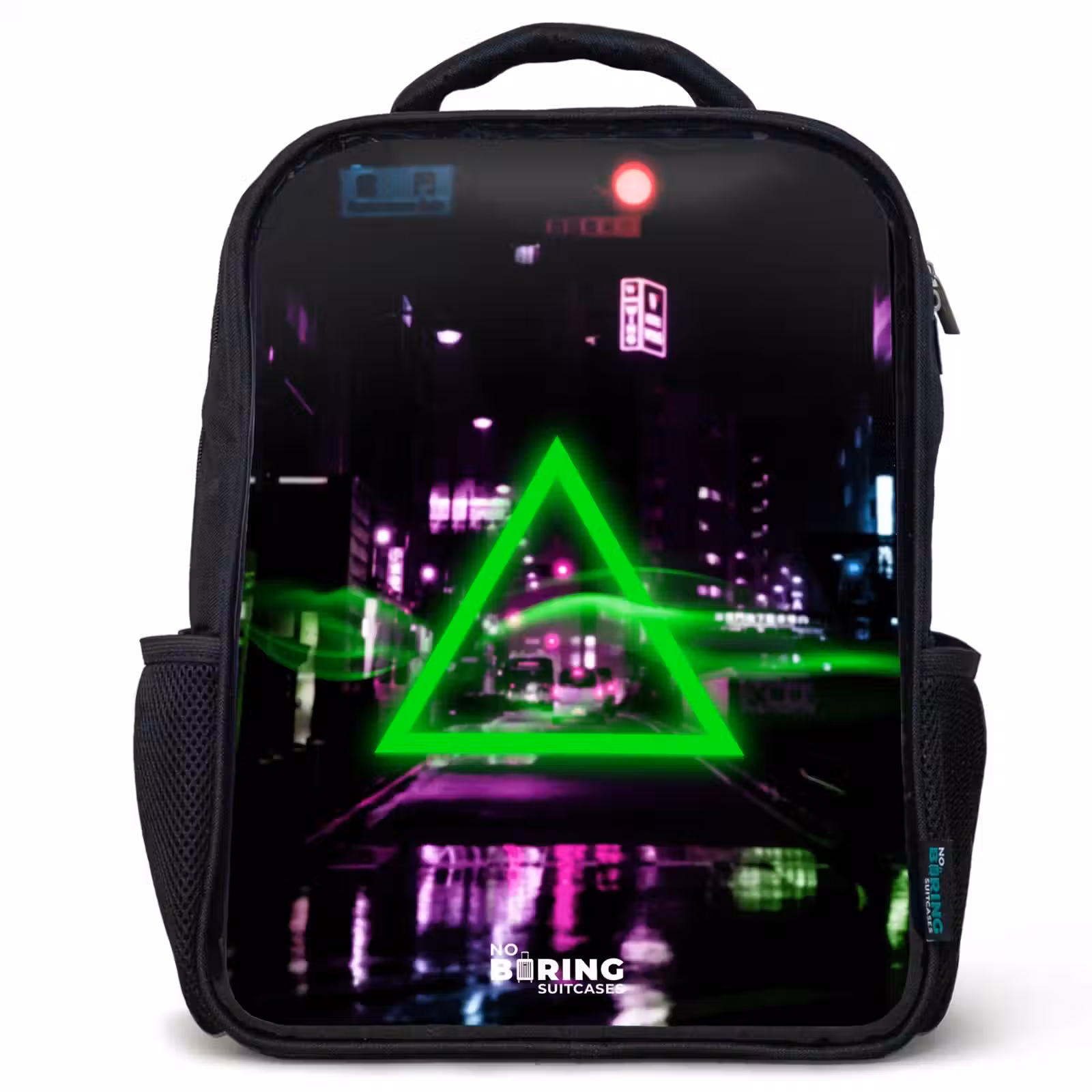 Kids backpack - Bright green triangle over a city street — 1
