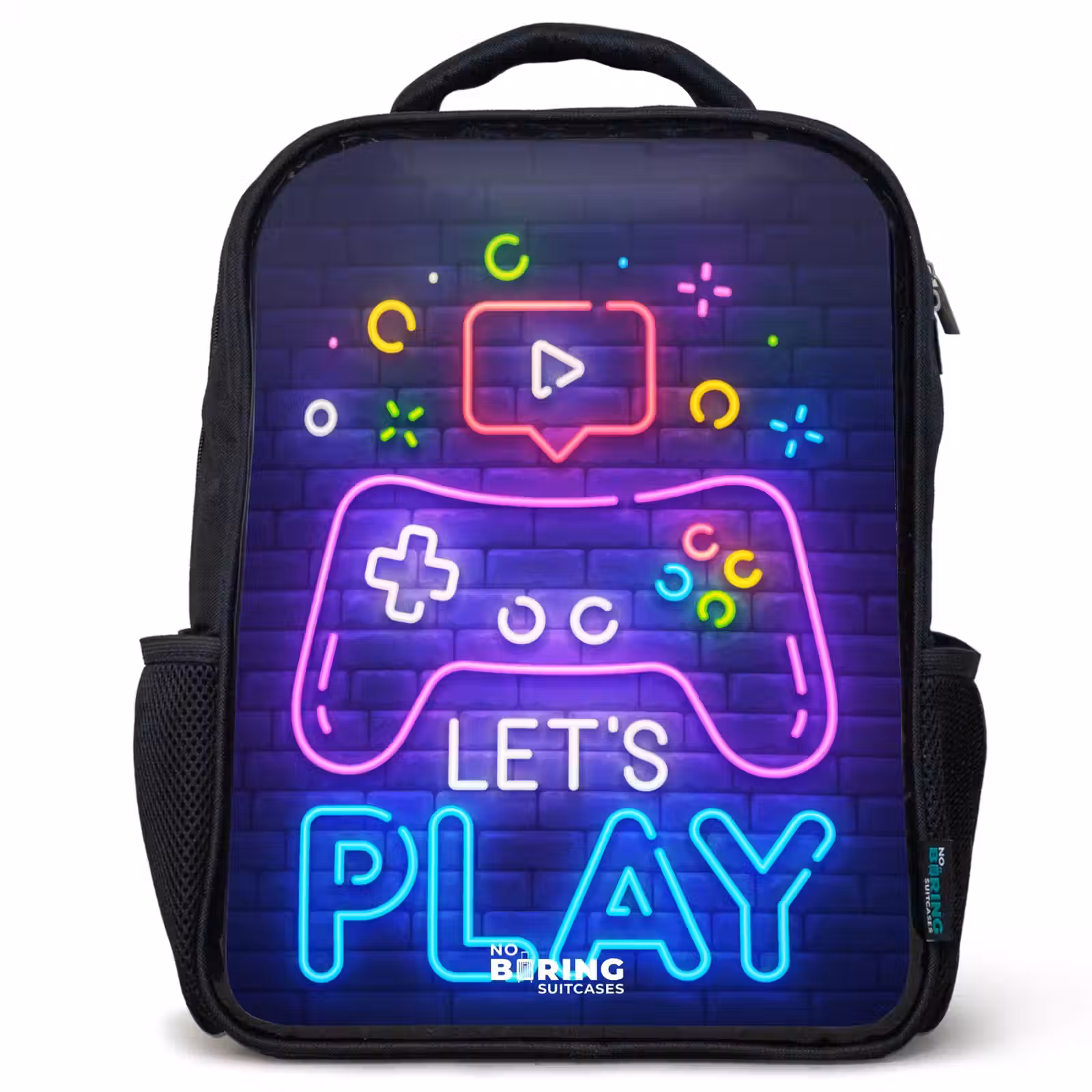 Kids backpack - Neon controller against a brick wall — 1