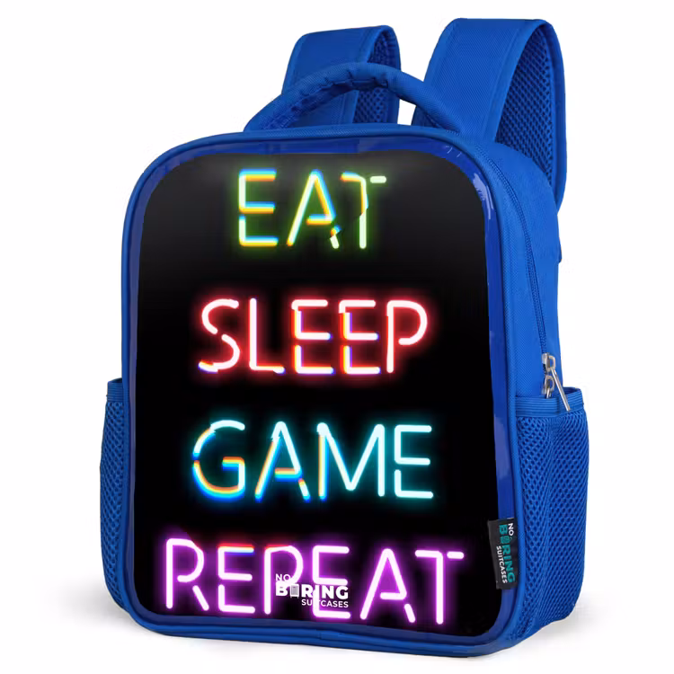 Kids backpack - Blue - Qoute with neon lights — 3