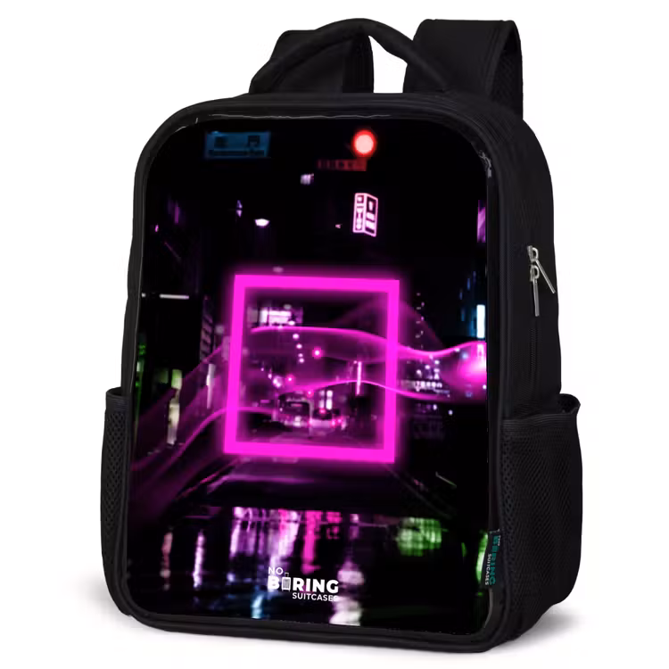 Kids backpack - Bright pink square above a wet street — 4