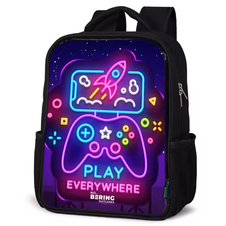 Kids backpack - Neon illustration with a controller — 4
