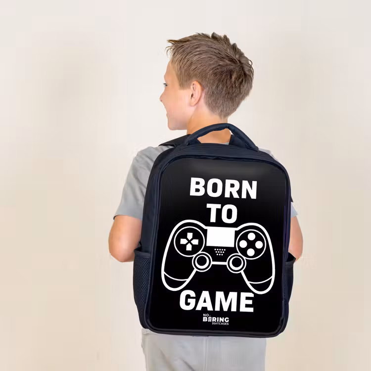 Kids backpack - Qoute with controller in black and white — 2