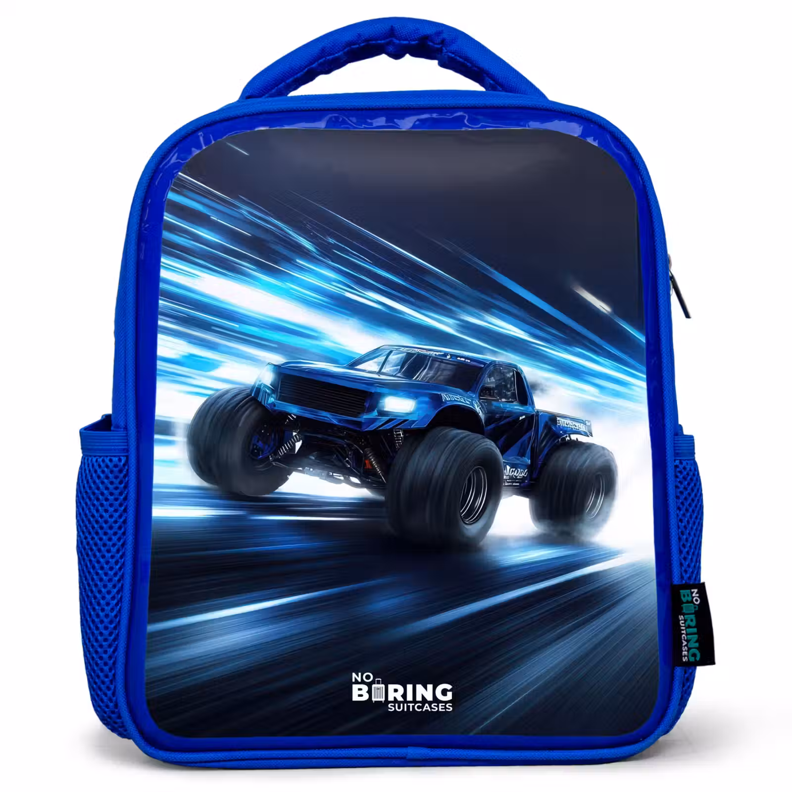 Kids backpack - Blue - Monster truck races through light speed — 1
