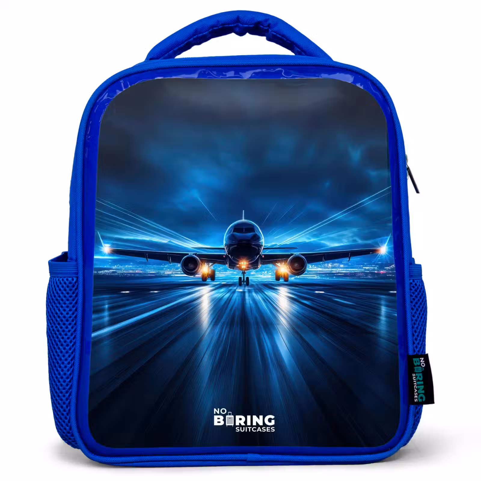 Kids backpack - Blue - Plane taking off in futuristic nightscape — 1
