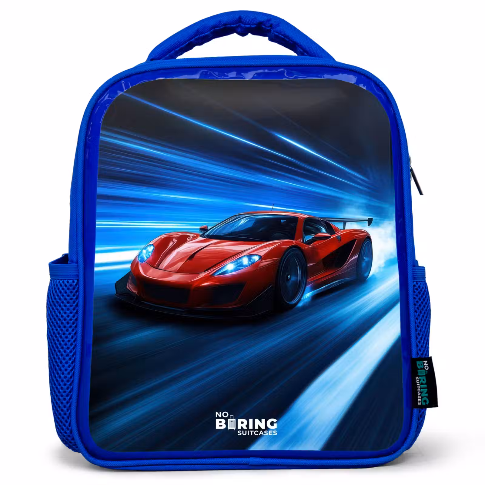 Kids backpack - Blue - Red racing car in digital speed world — 1